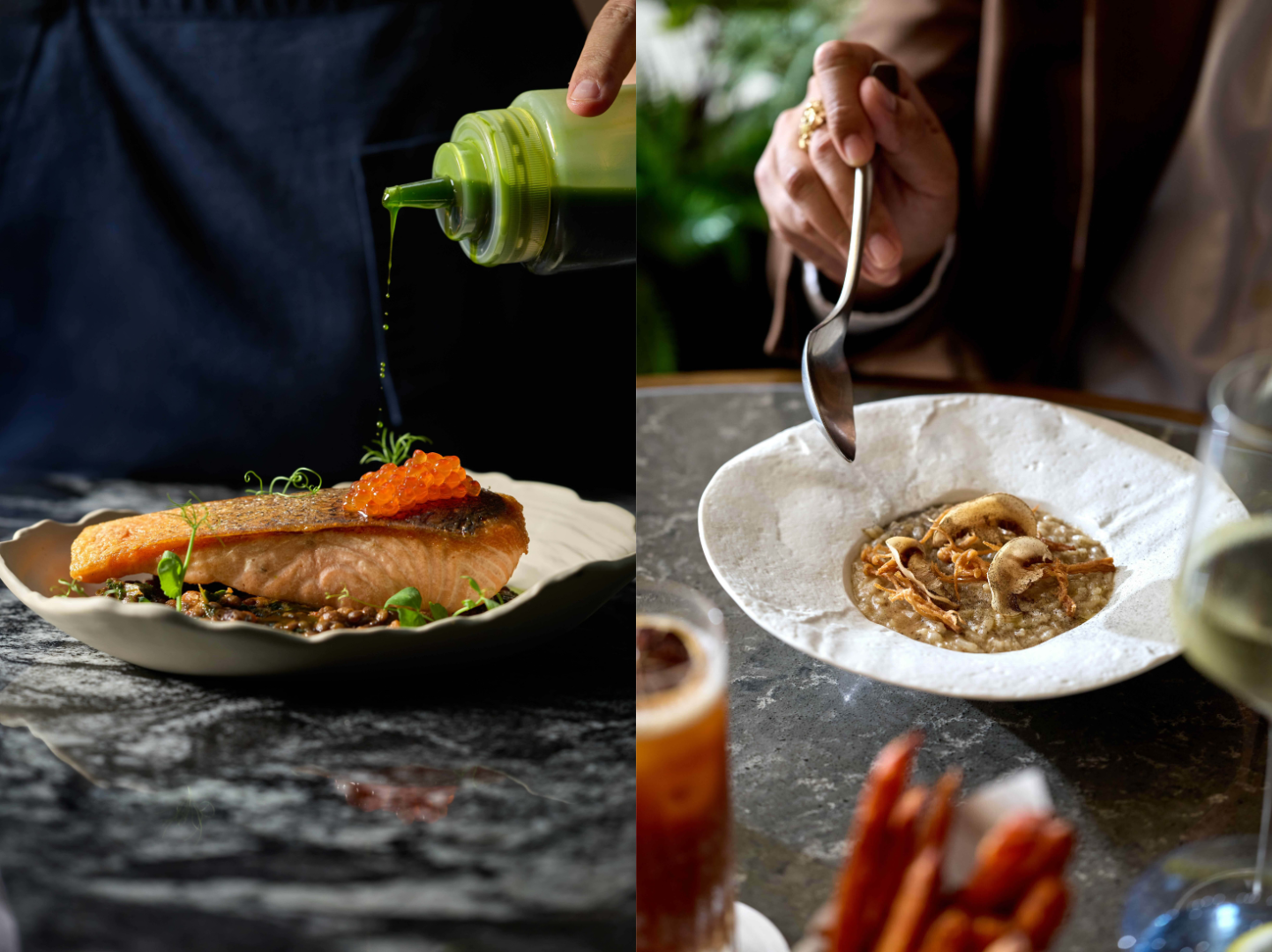 ニューポート・ワールド・リゾーツ内「ゴードン・ラムゼイ・バー＆グリル・フィリピン」のタスマニア産サーモンの炙り焼きとマッシュルームのリゾット